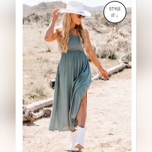 NOT A CARE IN THE WORLD TEAL HALTER MAXI DRESS